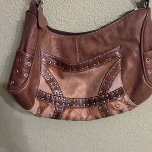 Brown Leather Studded Women's Bag